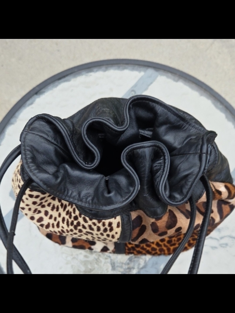 SAMIR Patchwork Leopard Print Drawstring Bucket Bag Leather - Picture 5 of 7